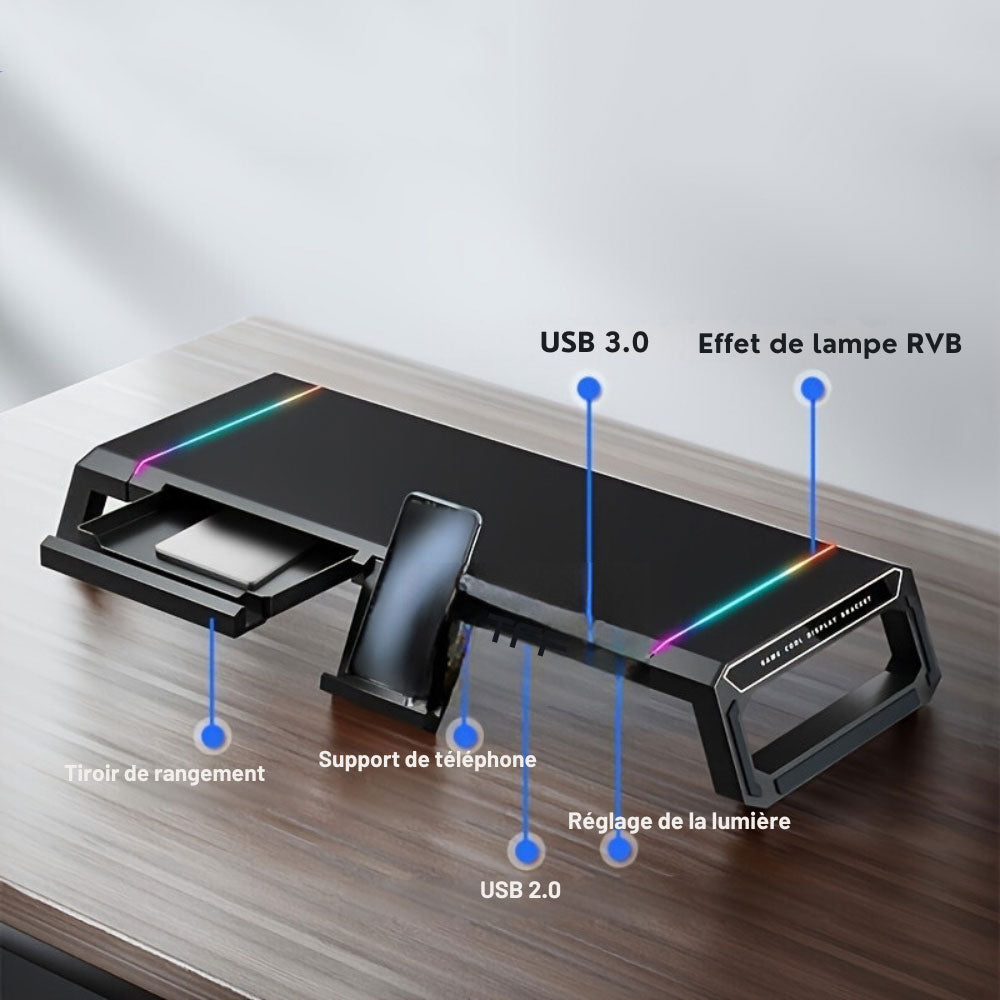 Support ergonomique avec rangement et chargeur USB intégré